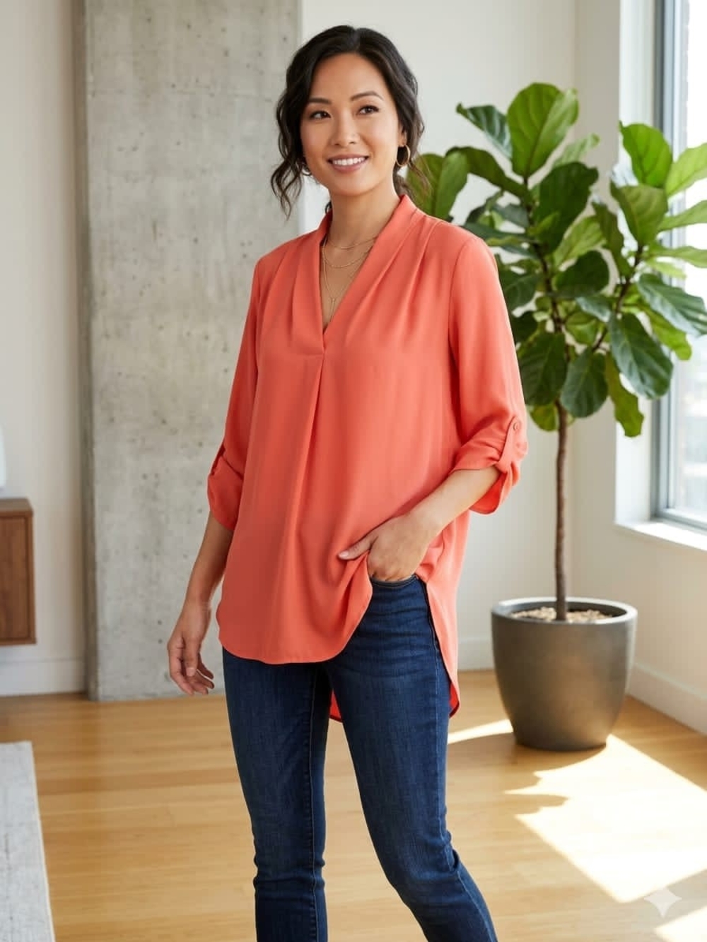 Mossimo Supply Co. Coral Split-Hem V-Neck Tunic • Size/S